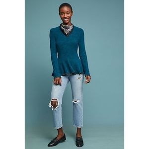 Ett:twa By Anthropologie Chenille Peplum Teal Sz S